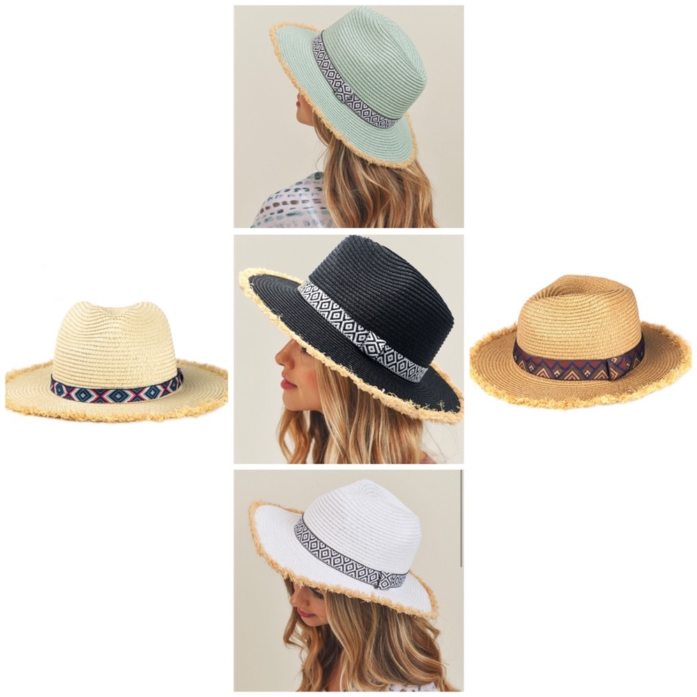 #68 FRAYED TRIM AZTEC STRAW HAT - Picture 5 of 5